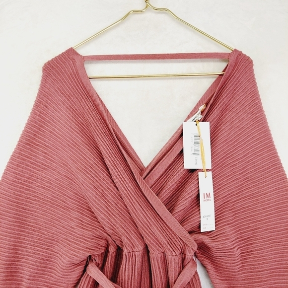 Immodel Burgundy Long Sleeve Surplice Neck Belted Wrap Sweater 78 - Picture 3 of 9